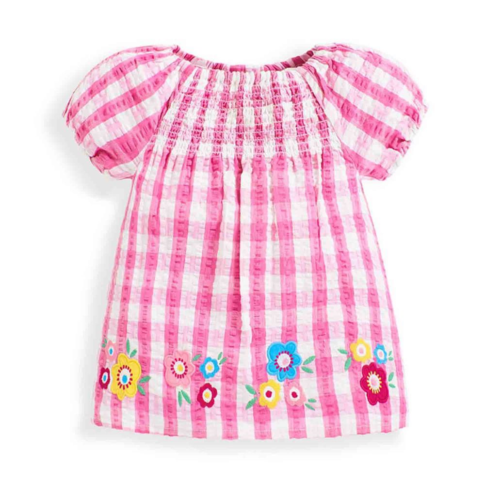 英國 JoJo Maman BeBe - 嬰幼兒/兒童100% 純棉短袖上衣-粉白格紋