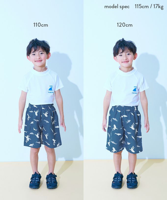 日本 devirock - 90%抗UV 鬆緊印花沙灘褲/泳褲(含內褲)-恐龍-藍綠