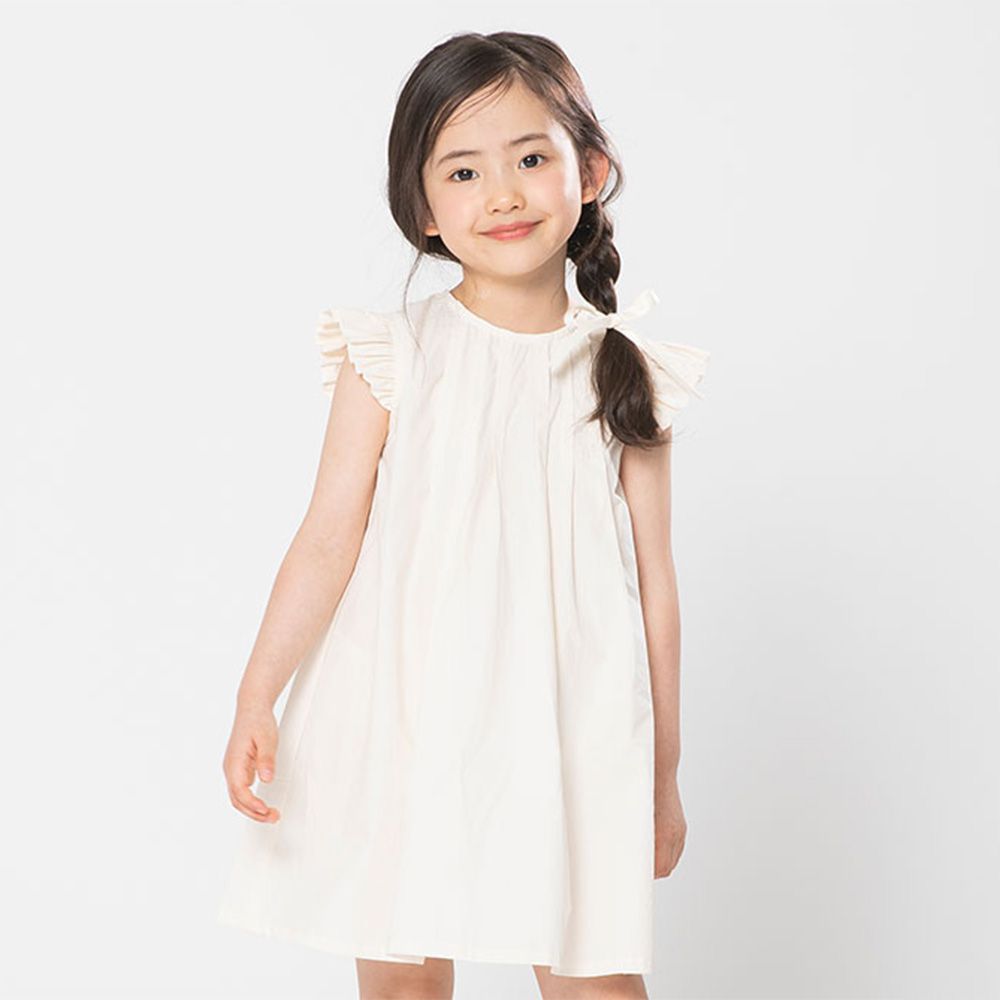 靜雅抓褶荷葉袖連身洋裝-象牙白