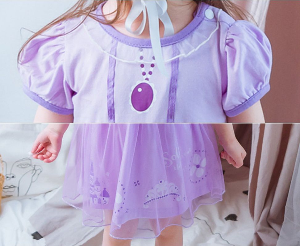 短袖造型公主裙-北歐藍黃色