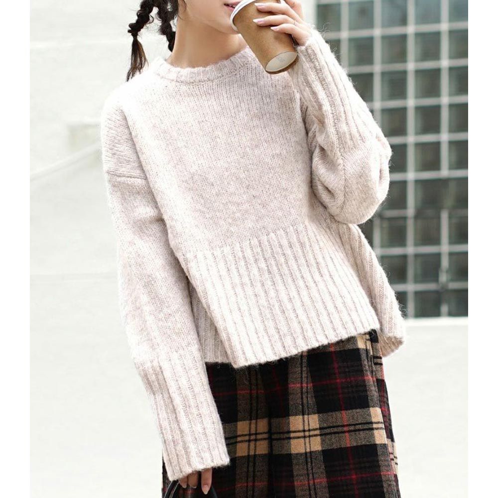 日本 zootie - 羊毛感柔軟羅紋寬鬆毛衣-淺米