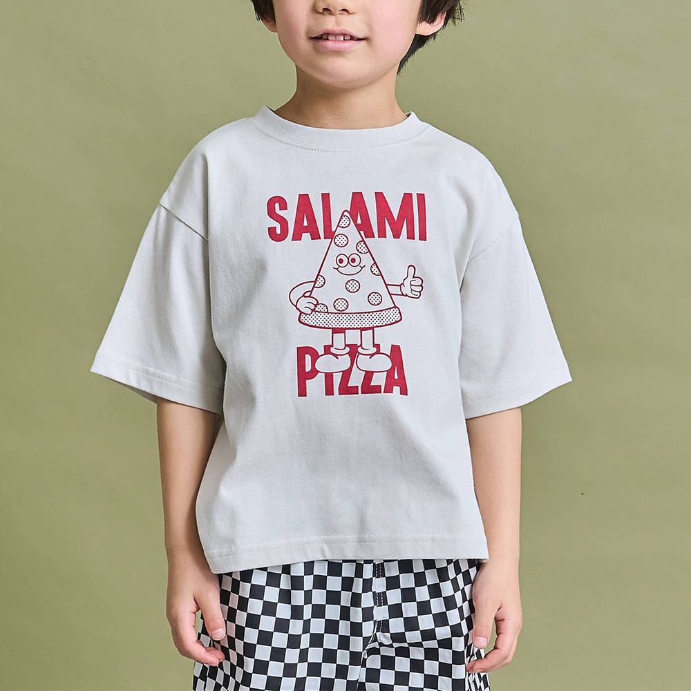 防污速乾簡約印花短袖上衣-披薩-紅