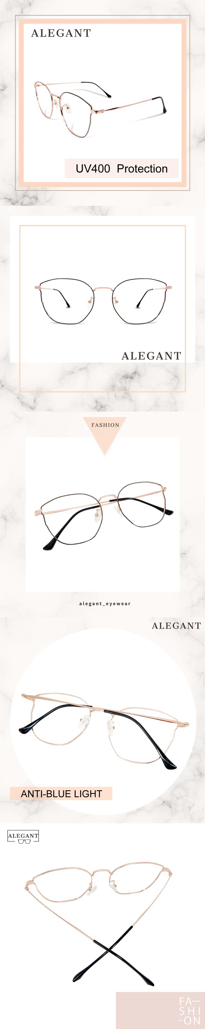 ALEGANT - 法法式優雅復古輕量鈦金屬質感縷空貓眼鏡框UV400濾藍光眼鏡