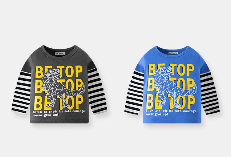 純棉圓領薄長袖上衣-線條暴龍-深灰色