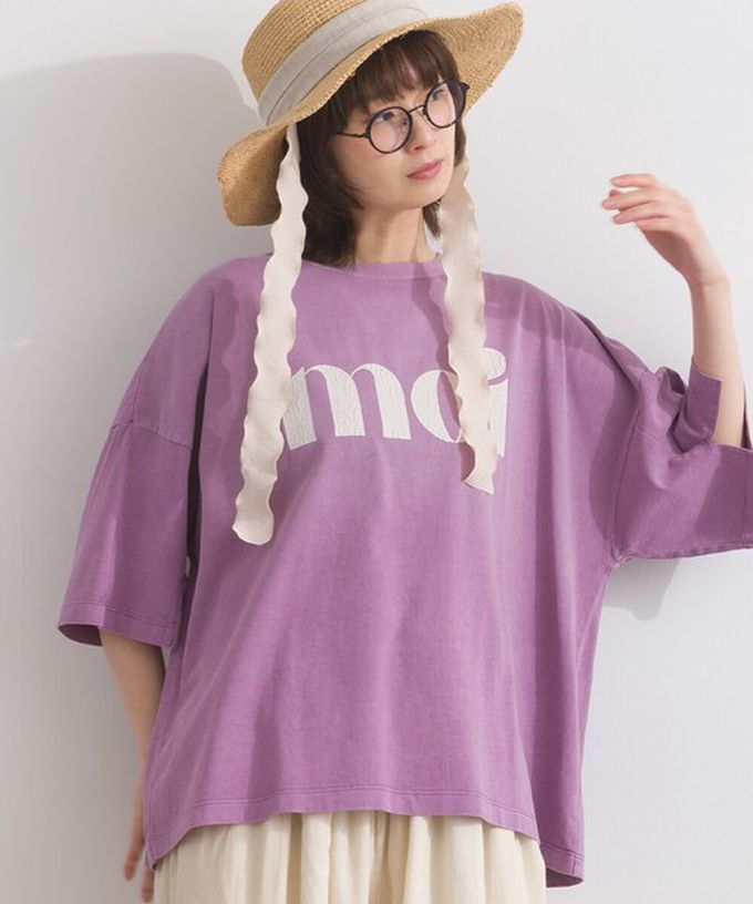 日本 Lupilien - 純棉復古刷色簡約落肩五分袖上衣-灰棕