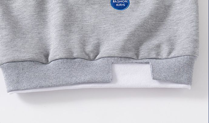 WELLKIDS - 圓領棉質不規則長袖上衣/大學T-H!-灰色