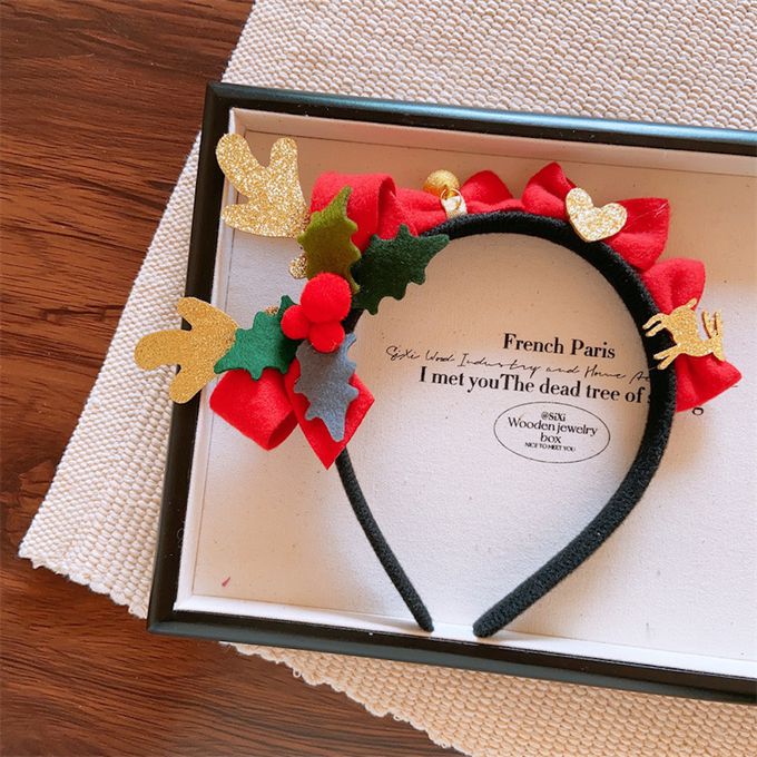 Love, Charlotte - 兒童聖誕紅麋鹿髮箍+紅絲絨蝴蝶結毛毛球髮夾-袋裝