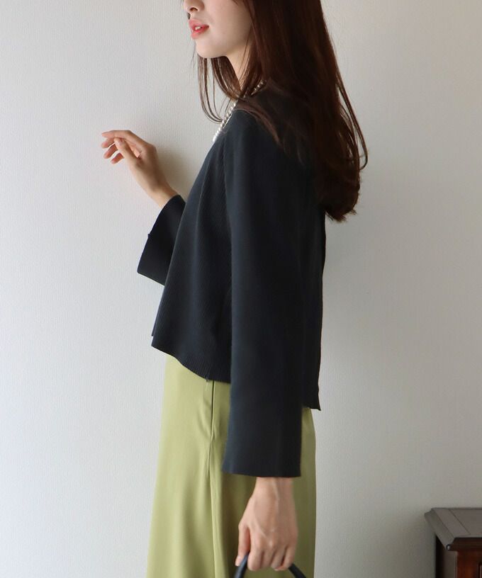 日本 BLUE EAST - 後交叉設計羅紋長袖上衣-咖啡棕