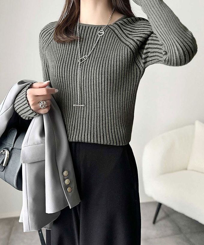 日本 Classical Elf - 優雅羅紋合身針織長袖上衣-土耳其藍