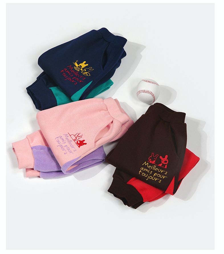 Minizone - 搖粒絨加厚運動長褲-卡通人物麗莎與卡斯波-紅+黑