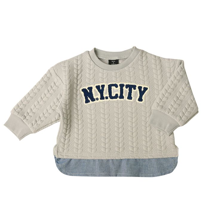 akachan honpo - 長袖休閒上衣-下擺拼接-灰色