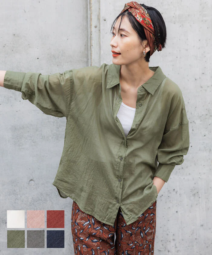 日本 COCA - 輕薄透膚質感長袖襯衫/外套-灰