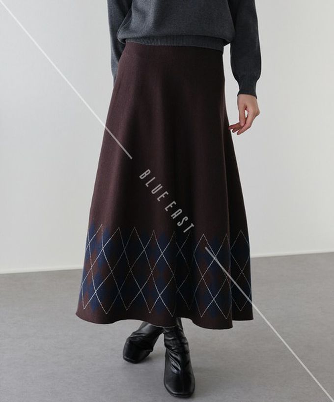 日本 BLUE EAST - 氣質女伶全腰鬆緊皺摺長裙-菱格-灰 (M)