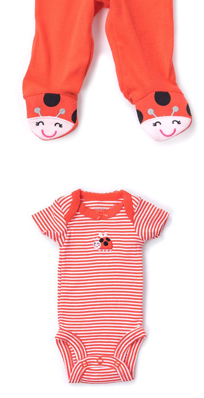 美國 Carter's - 小瓢蟲包屁衣+連身衣+長褲+帽子彌月4件組 (NB)