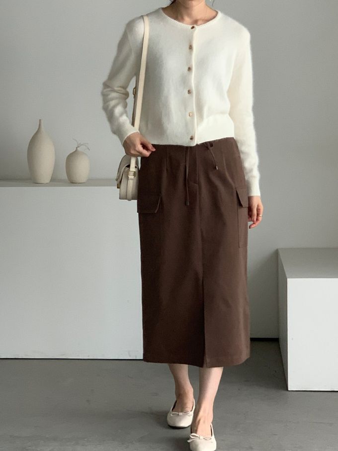 韓國女裝連線 - 愛心金釦混羊毛針織衫/外套-象牙白 (FREE)