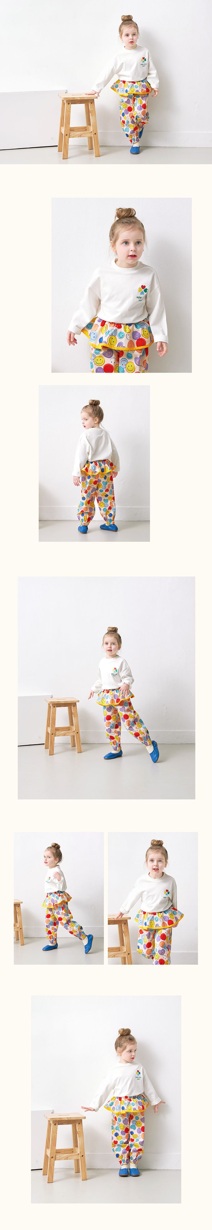 韓國 WALTON kids - 四葉幸運草印長袖上衣-米白