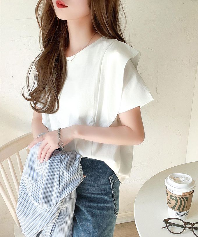 日本 Classical Elf - 純棉柔滑光澤感荷葉袖上衣-白