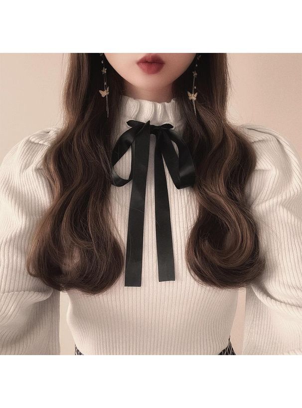 日本 GRL - 甜美扭結木耳領薄針織上衣-淺粉