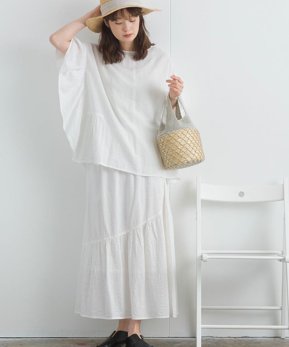 日本女裝代購 - 100%印度棉 超透氣飄逸長裙-大格紋-淺米杏