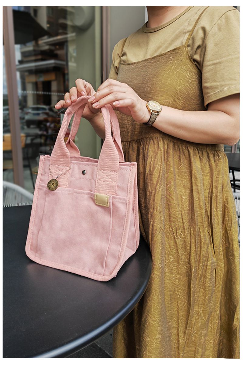 大容量帆布手提包/便當袋-粉色 (22x14.5x23cm)