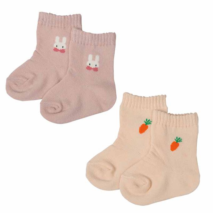 akachan honpo - 新生兒有機棉襪2入組-兔子-桃色 (7～9cm)