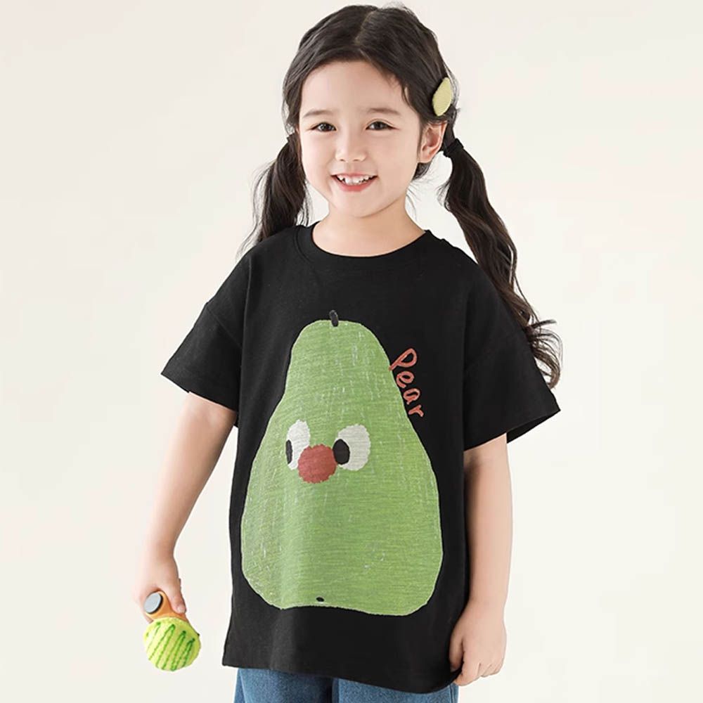 純棉透氣短袖上衣-梨子-黑色