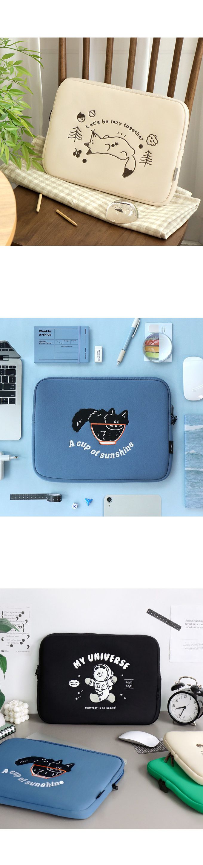 韓國 ICONIC - 童趣圖樣筆電收納包-慵懶狐狸-奶油黃