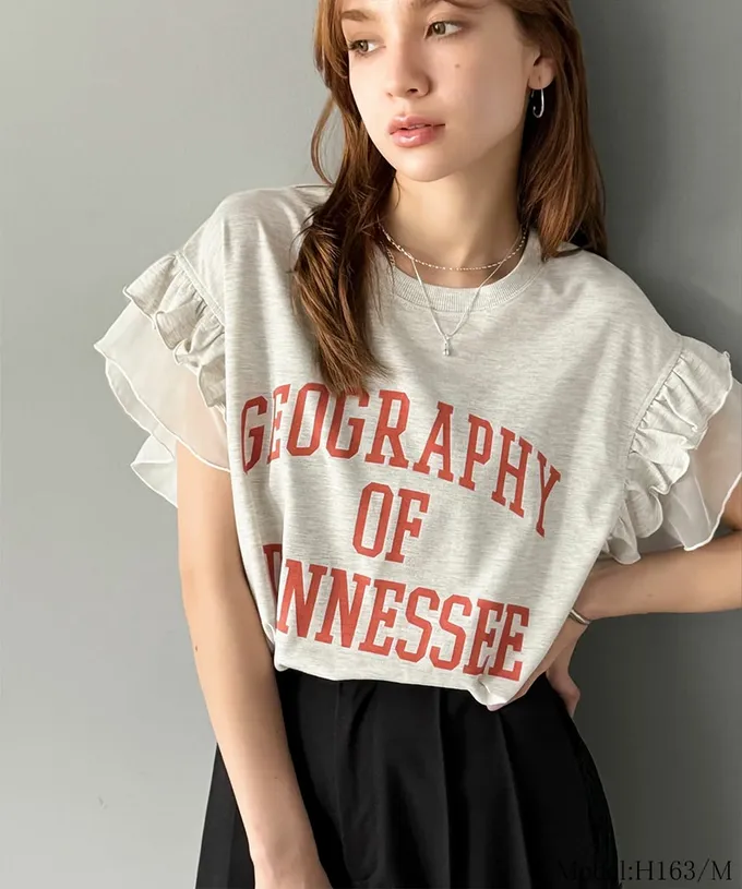 日本 Classical Elf - mily bilet 可愛學院風雙層荷葉短袖上衣-燕麥灰