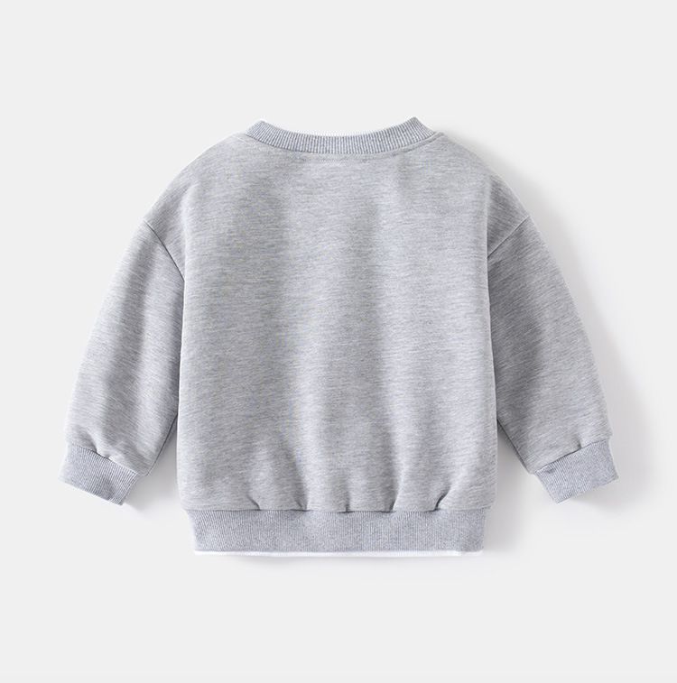 WELLKIDS - 圓領棉質不規則長袖上衣/大學T-H!-灰色