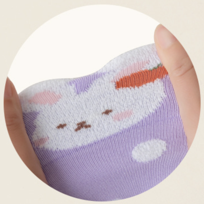 love, charlotte - 秋冬款淺紫色小兔子荷葉花邊中筒襪-5 雙一組