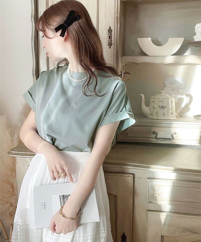 日本 Classical Elf - 前後2way優雅簡約法式袖上衣-深藍