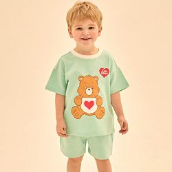 韓國 Care Bears - 聯名款大熊熊印短袖套裝-愛心棕熊-綠