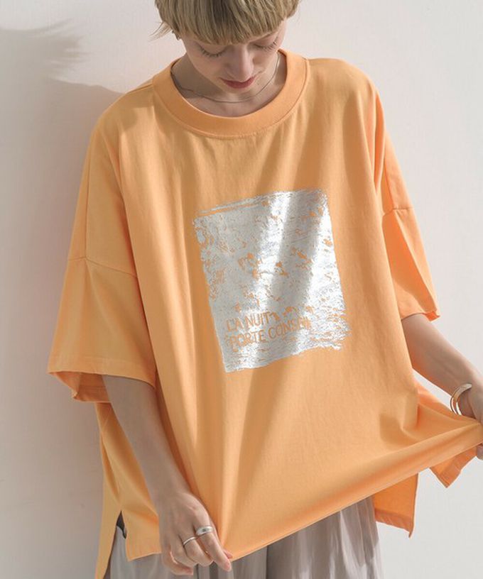 日本 le colis - 接觸冷感 金銀箔方塊印花T恤-白