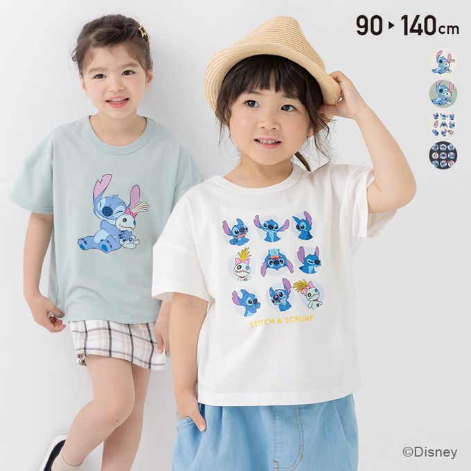 日本 Chil2 - 聯名款 100%純棉短袖上衣-卡通人物史迪奇九宮格-炭灰