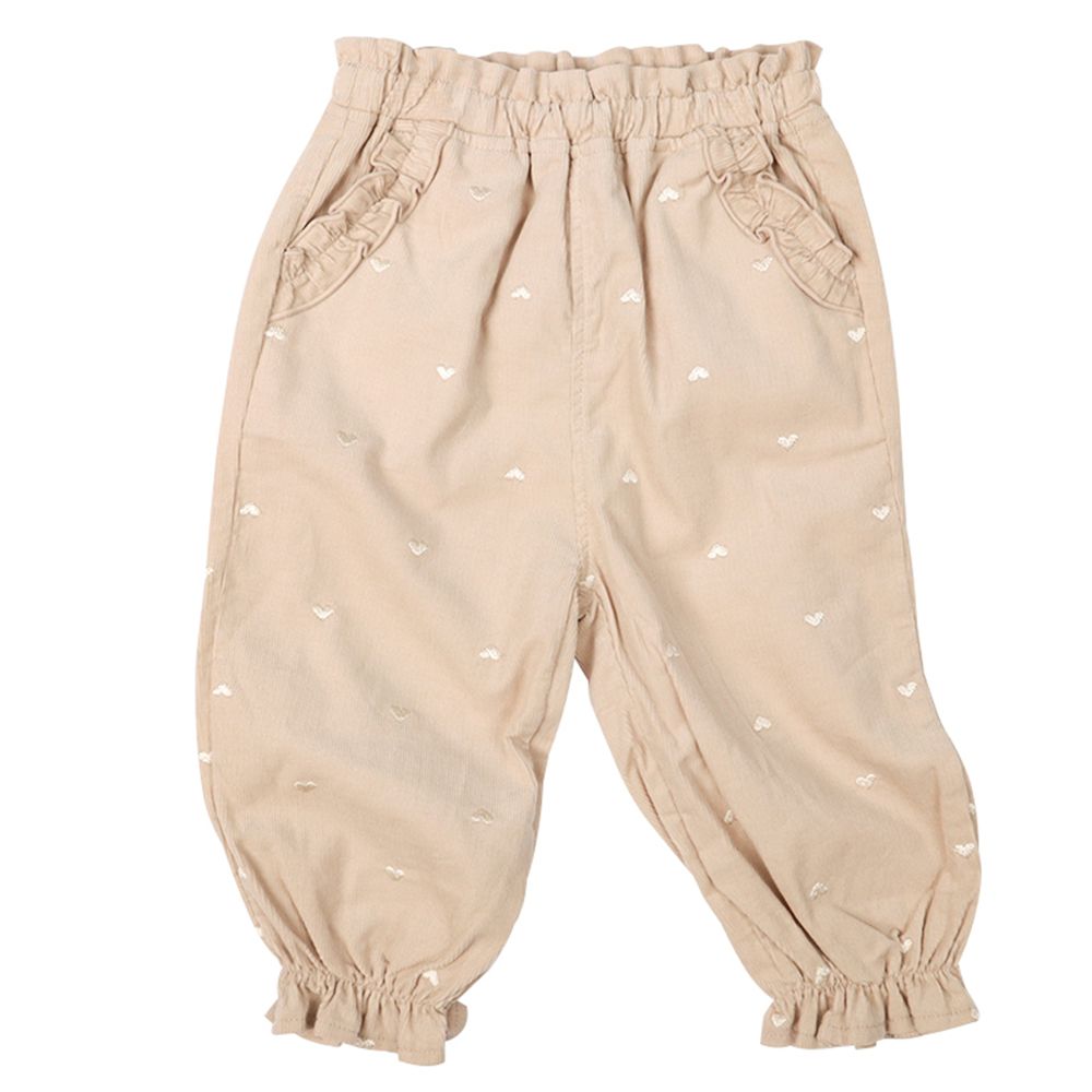 10分褲-荷葉邊 燈心絨-淺卡其色