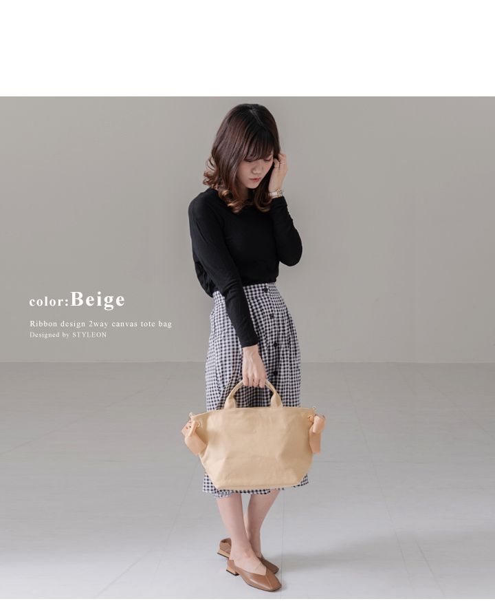 日本 LIZDAYS - 2WAY蝴蝶結帆布包/托特包-水藍 (24x24.5x19cm)