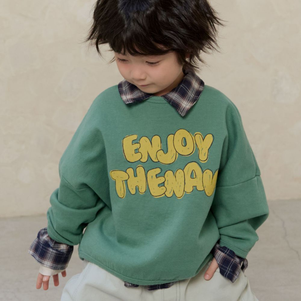 NAVi 塗鴉文字純棉長袖上衣-綠