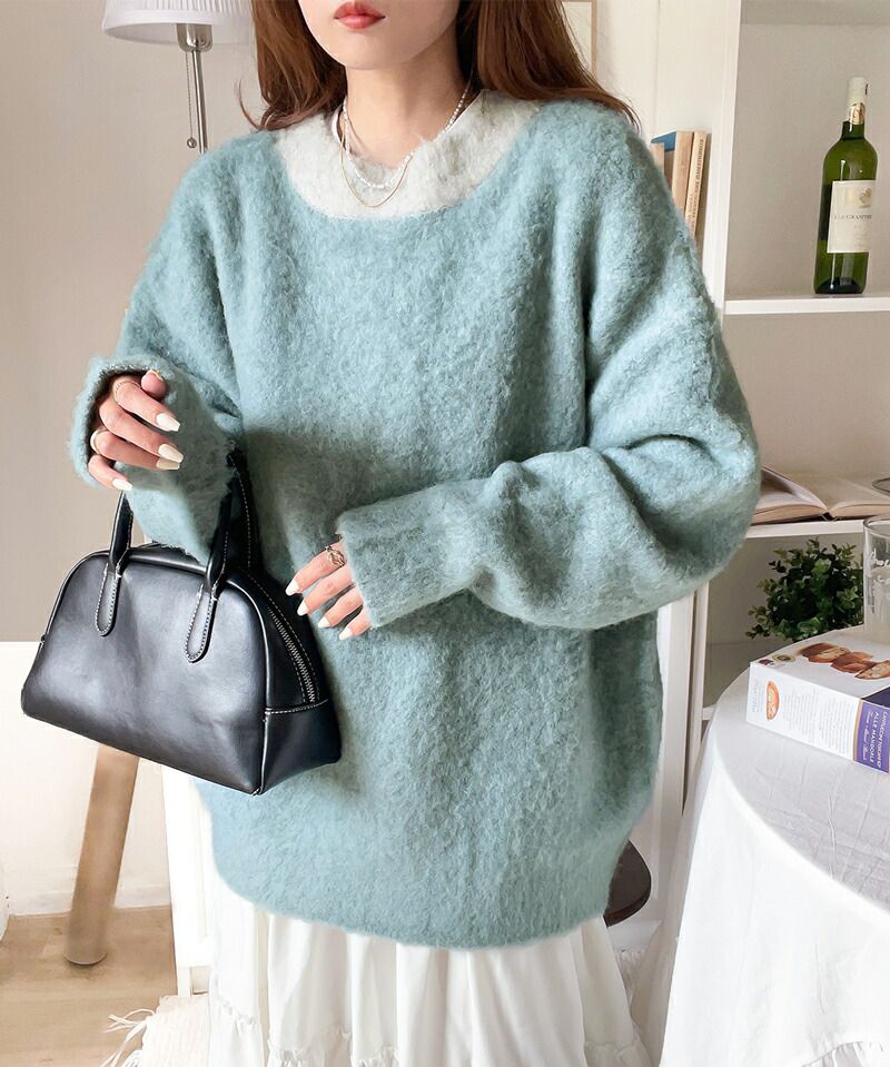 日本 Classical Elf - 2WAY輕量柔軟毛絨寬鬆針織外套-水藍