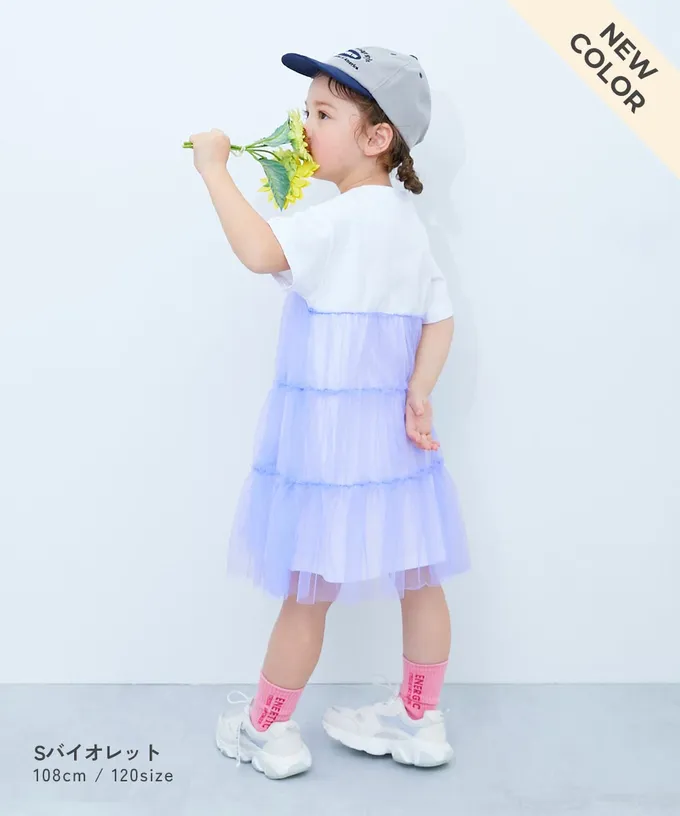 日本 devirock - 柔軟薄紗拼接甜美短袖洋裝-白