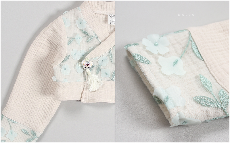 韓國 Dalla - 片片花朵流蘇2件式生活韓服-薄荷綠