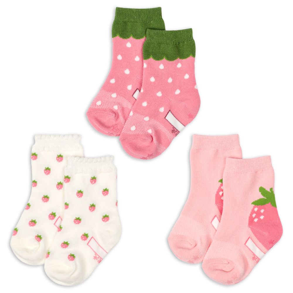 中長襪3雙組-草莓-粉紅色 (9~14cm)