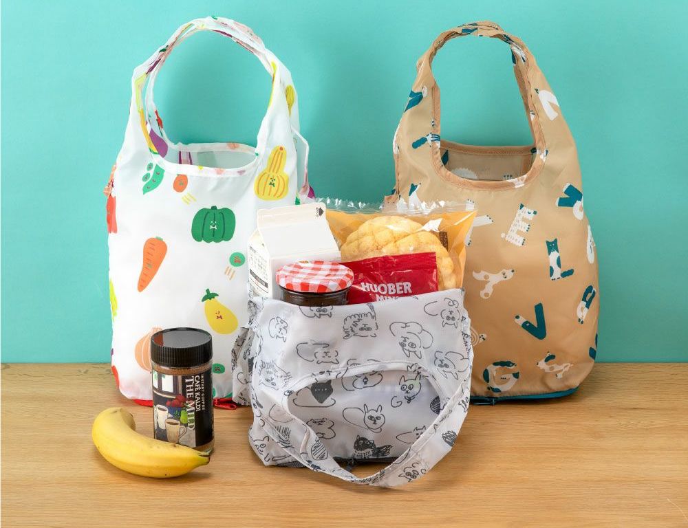 日本 IROHA - 可摺疊收納 寬底便利環保購物袋-設計款-貓咪時光 (SS(18x38x10cm))-容量4L/耐重6KG