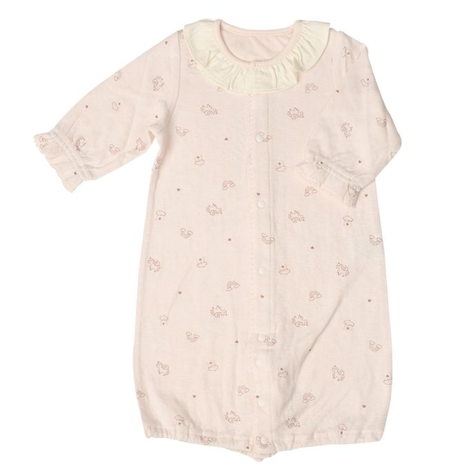 akachan honpo - 長袖蓬鬆有機棉連身衣-粉紅色 (50～70cm)