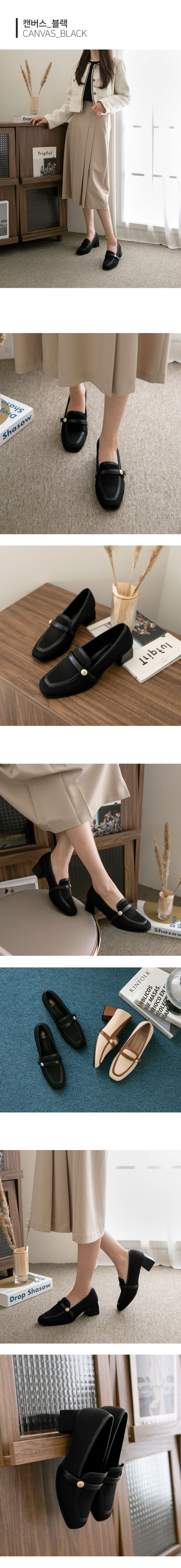 韓國 PINKELEPHANT - 圓形金釦點綴樂福鞋(5cm)-黑