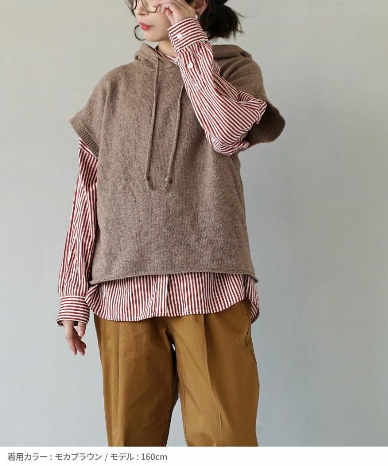 日本 zootie - 多層次穿搭 連帽針織短袖背心-摩卡 (M)