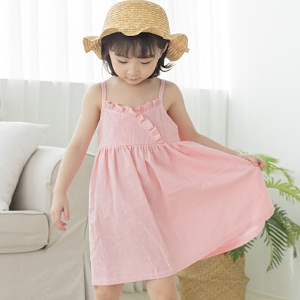 韓國 Orange Mom - 荷葉裝飾細肩帶洋裝-粉紅