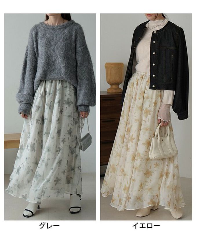 日本 Bab - 溫柔印象花卉雪紡長裙-淺灰