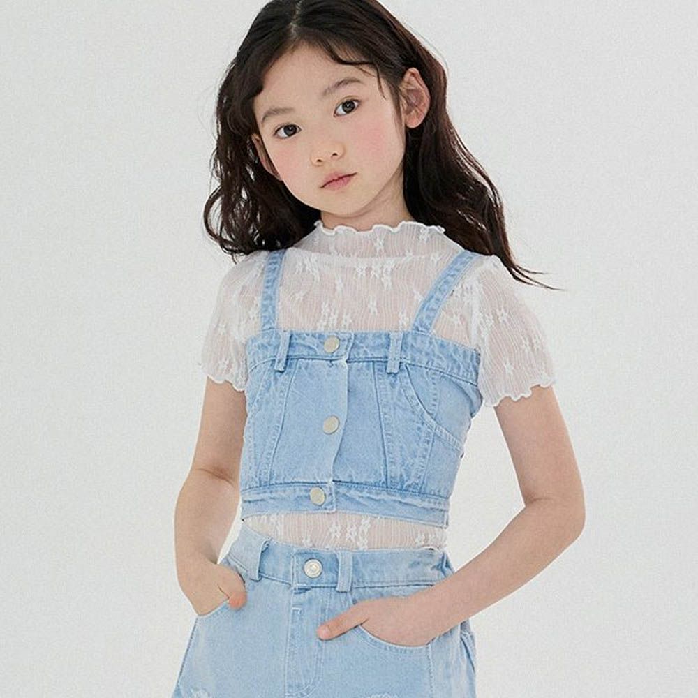 造型丹寧細肩帶背心-淺藍