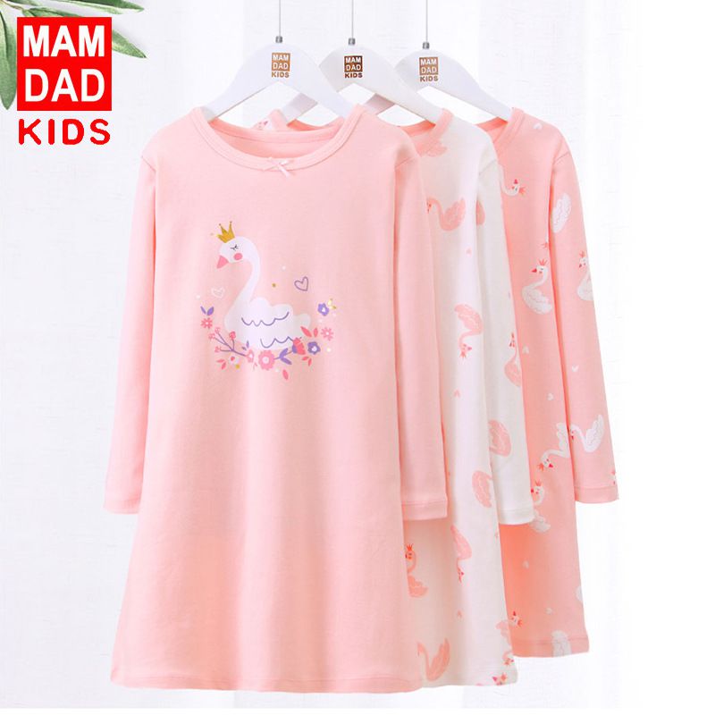 MAMDADKIDS - 純棉長袖睡裙-公主蕾絲領-紫粉色