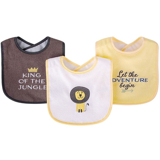 美國 Luvable Friends - 甜蜜寶貝嬰幼兒口水巾圍兜3入組(上層棉質吸水/底層防水)-叢林之王